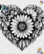 Mandala Valentine's Day Heart with Sunflowers Wall Art STL File