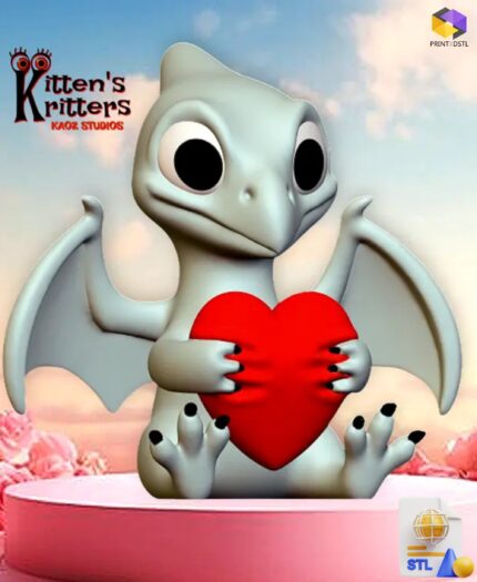 Valentines Day Pteranodon Hugging Heart Figurine STL File