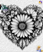 Mandala Valentine's Day Heart with Sunflowers Wall Art STL File