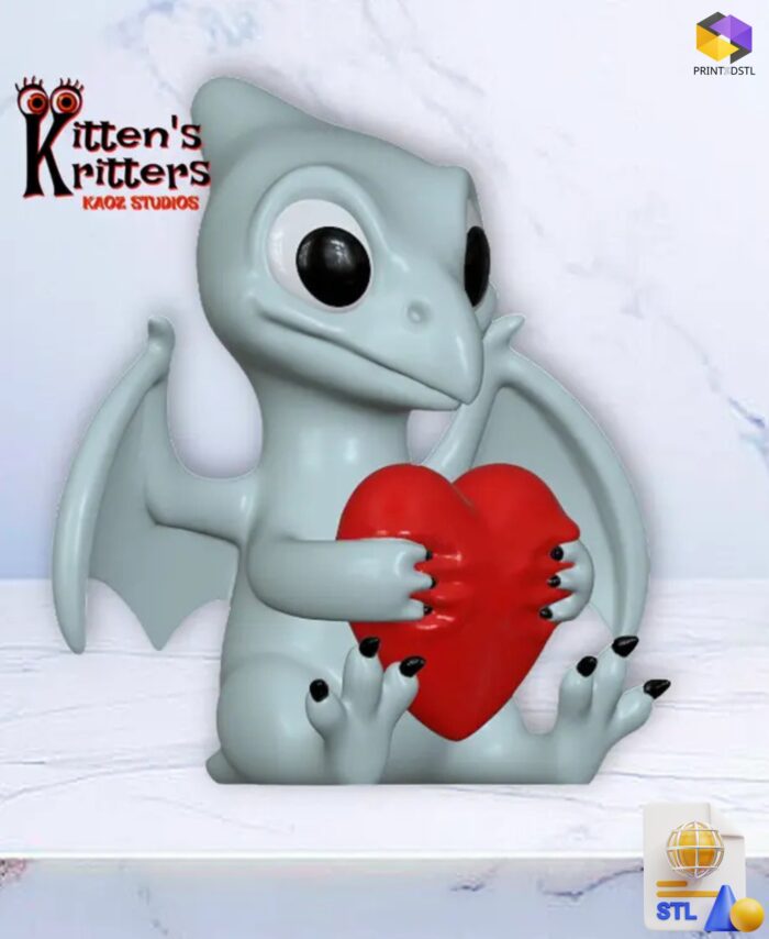 Valentines Day Pteranodon Hugging Heart Figurine STL File