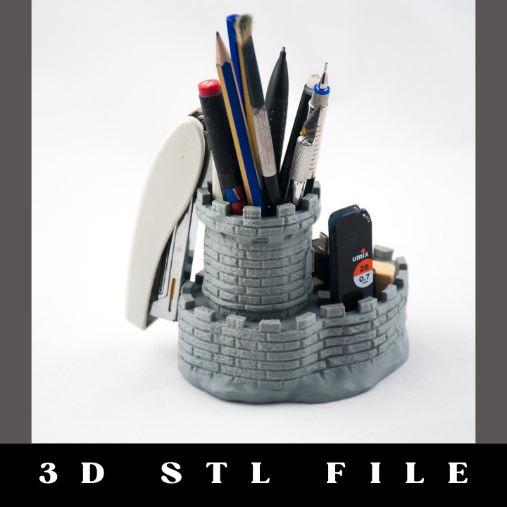 Multipurpose Castle Planter: Tower Planter and Pen Holder STL File - Image 2
