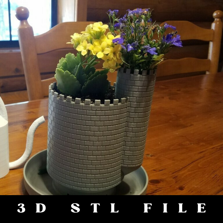 Planttlement: Castle Planter with Moat for Succulents STL File - Image 3