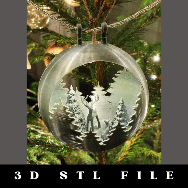 Snowglobe ornament with raindeer, christmas tree, STL FILE