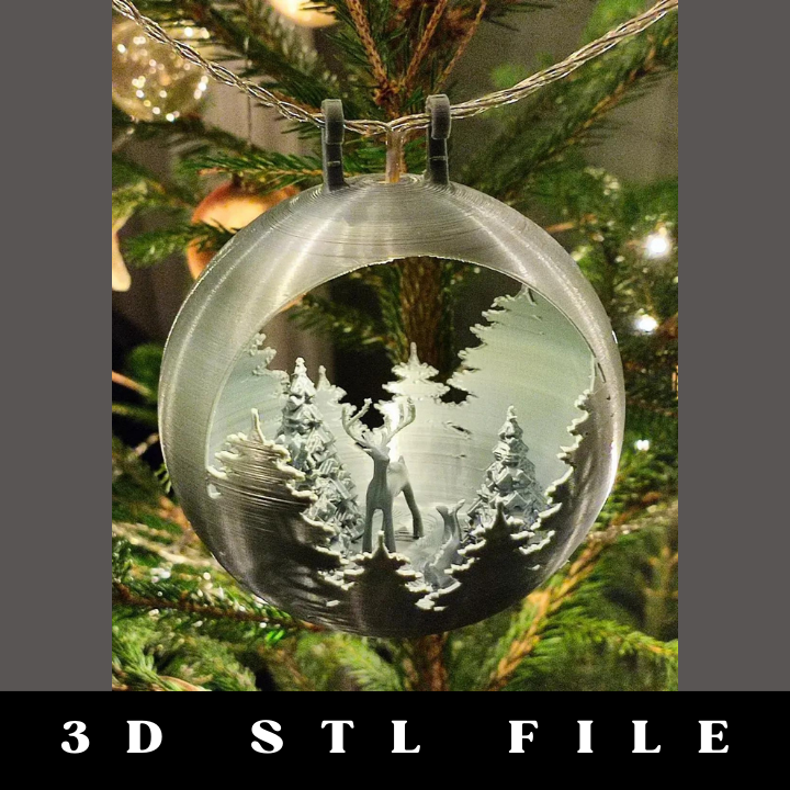 Snowglobe ornament with raindeer, christmas tree, STL FILE