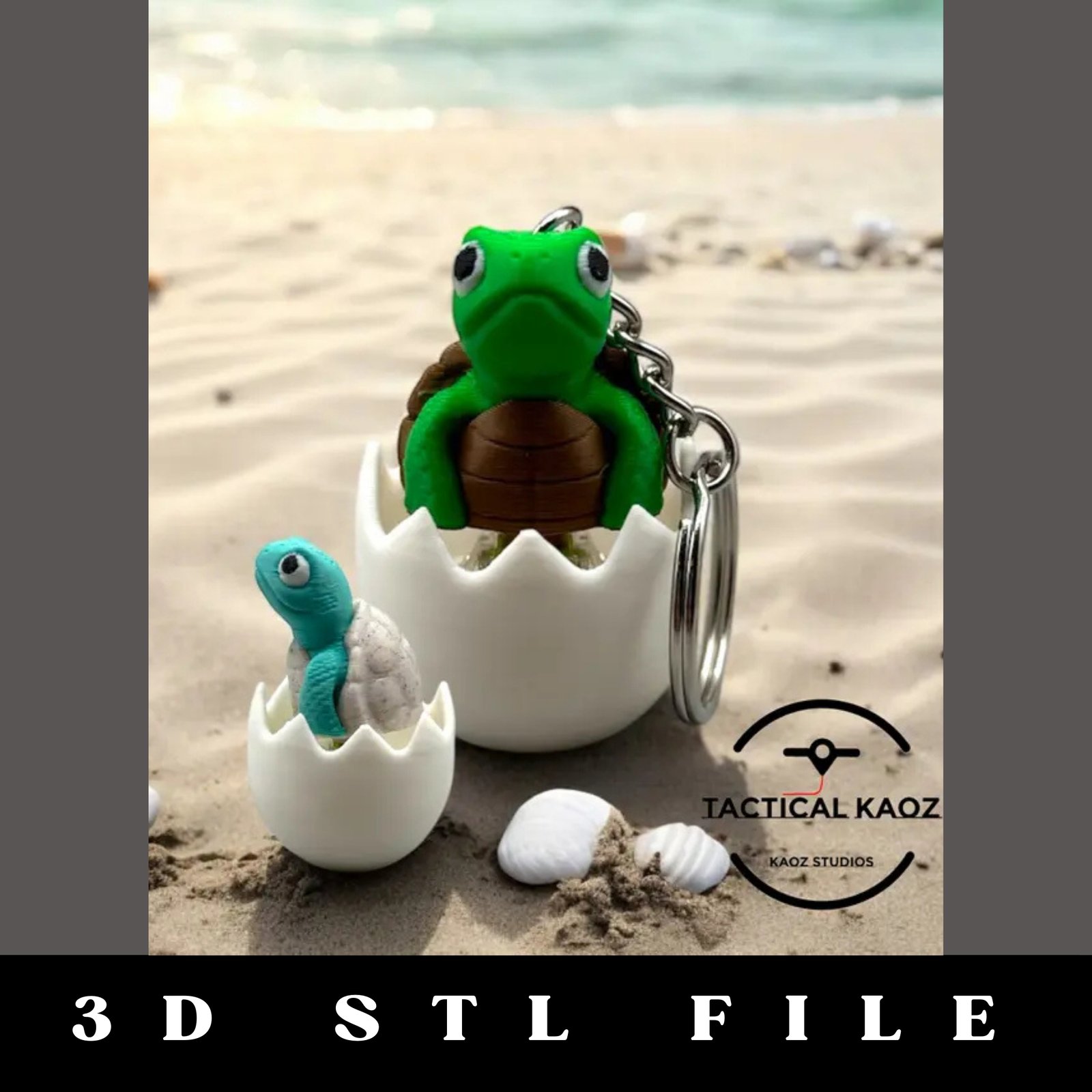 Sea Turtle Hatchling Fidget Clicker Keychain STL File