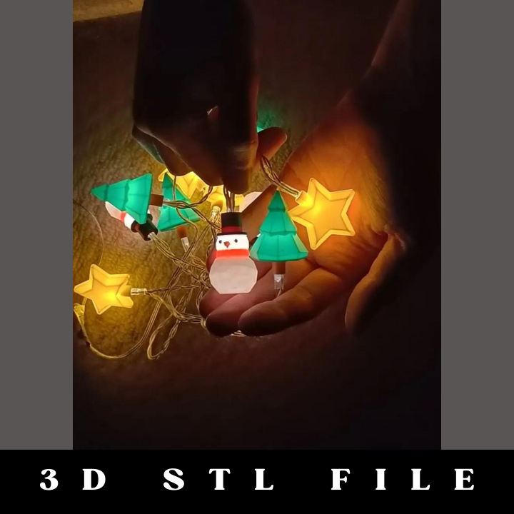 LED String Lights Topper Snowman Tree Star STL File