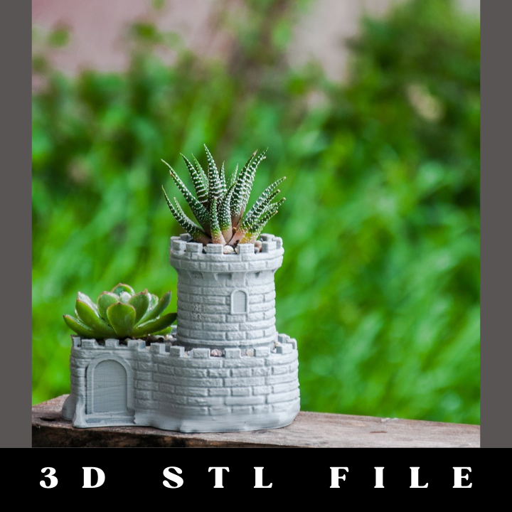 Multipurpose Castle Planter: Tower Planter and Pen Holder STL File - Image 4
