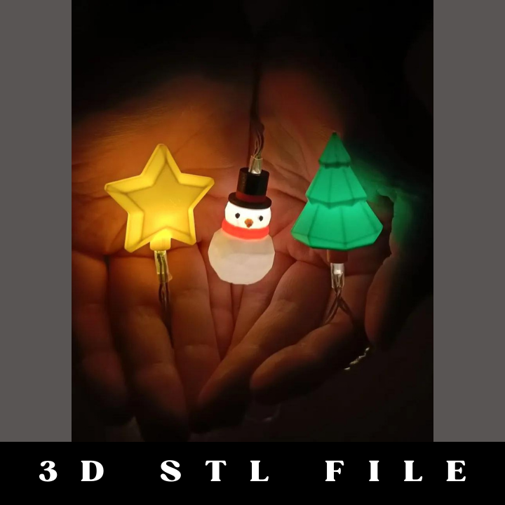 LED String Lights Topper Snowman Tree Star STL File - Image 2