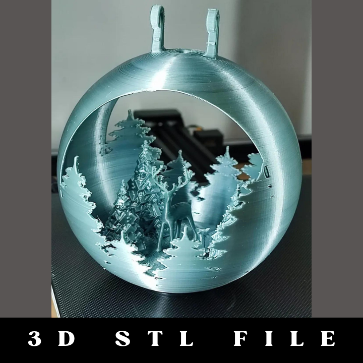 Snowglobe ornament with raindeer, christmas tree, STL FILE - Image 3