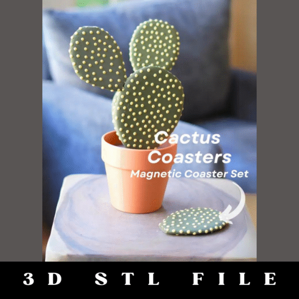 Magnetic Cactus Coaster Set STL File