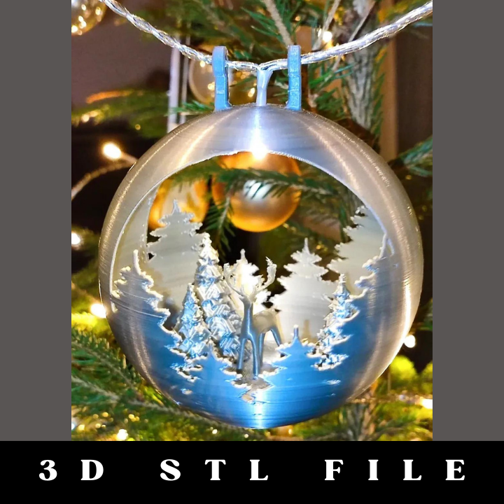 Snowglobe ornament with raindeer, christmas tree, STL FILE - Image 4