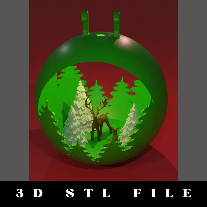 Snowglobe ornament with raindeer, christmas tree, STL FILE - Image 5