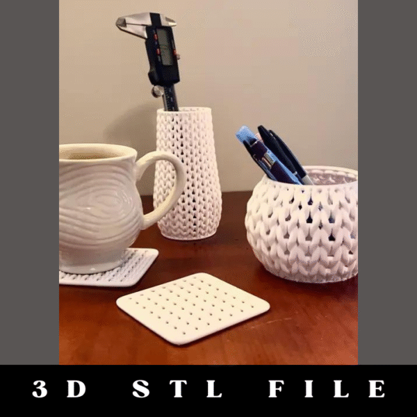 Knit Coaster, Vase, and Bowl STL File