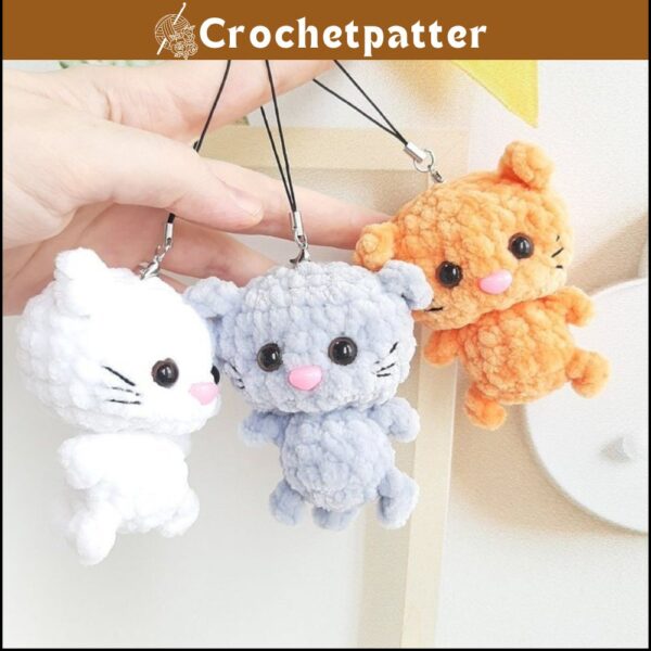 Crochet Kitten Keychain Pattern - No Sew Amigurumi Tutorial PDF for Handmade Christmas Gifts
