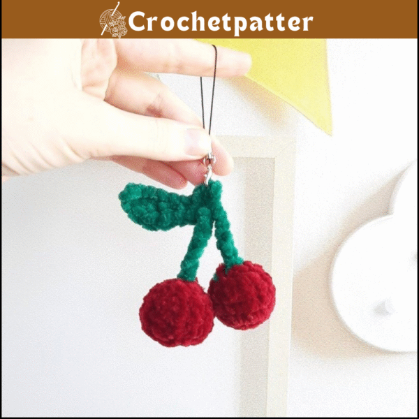 Crochet Pattern Cherry Keychain - No Sew Amigurumi Tutorial PDF in English