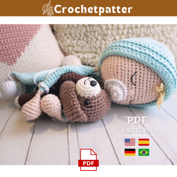 CROCHET PATTERN Baby Security Blanket with Puppy, PDF Tutorial English, Spanish, German and Portuguese