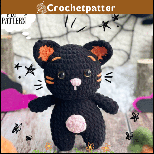 Black Cat Halloween Crochet Pattern – Spooky Amigurumi Decor