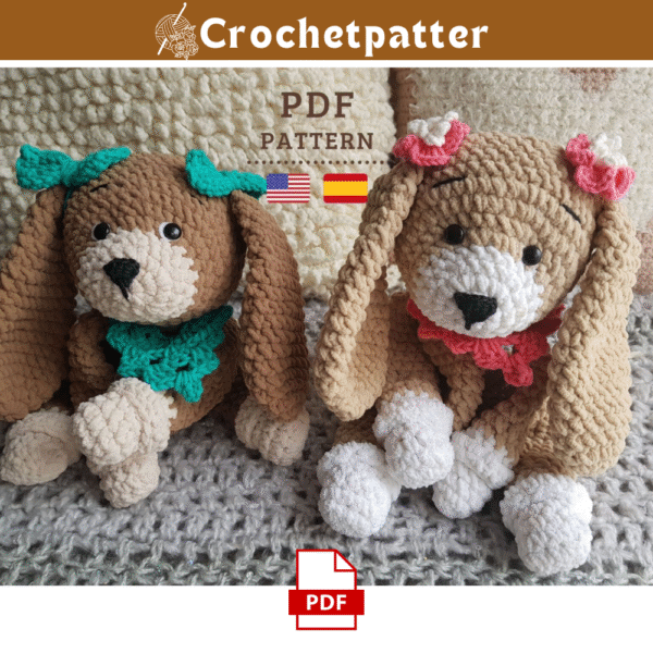 CROCHET PATTERN, Amigurumi Lovey Dog Snuggler, Seamless Crochet Toy,  Puppy Cuddler, Comforter, English and Spanish PDF