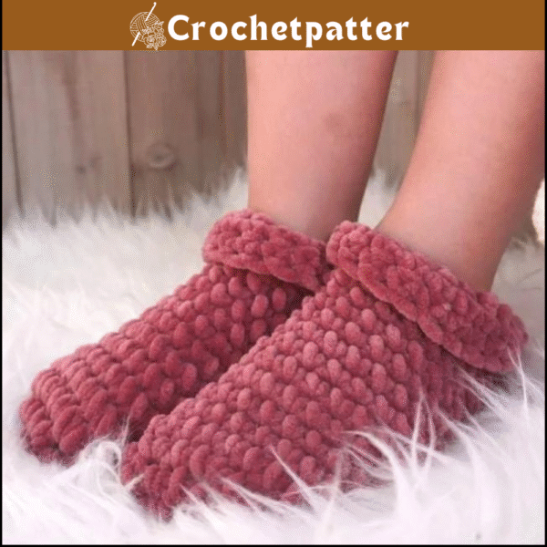 Kids Bootie Slippers Crocheted in Velvet Yarn - EASY Pattern