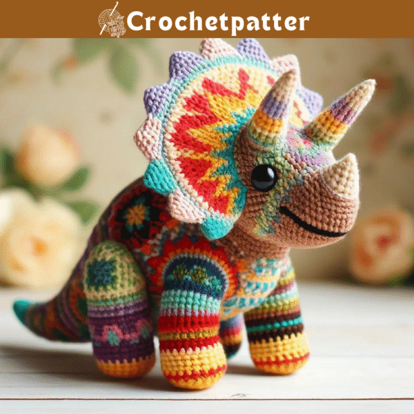 African Flower Triceratops Crochet Pattern - Digital Download